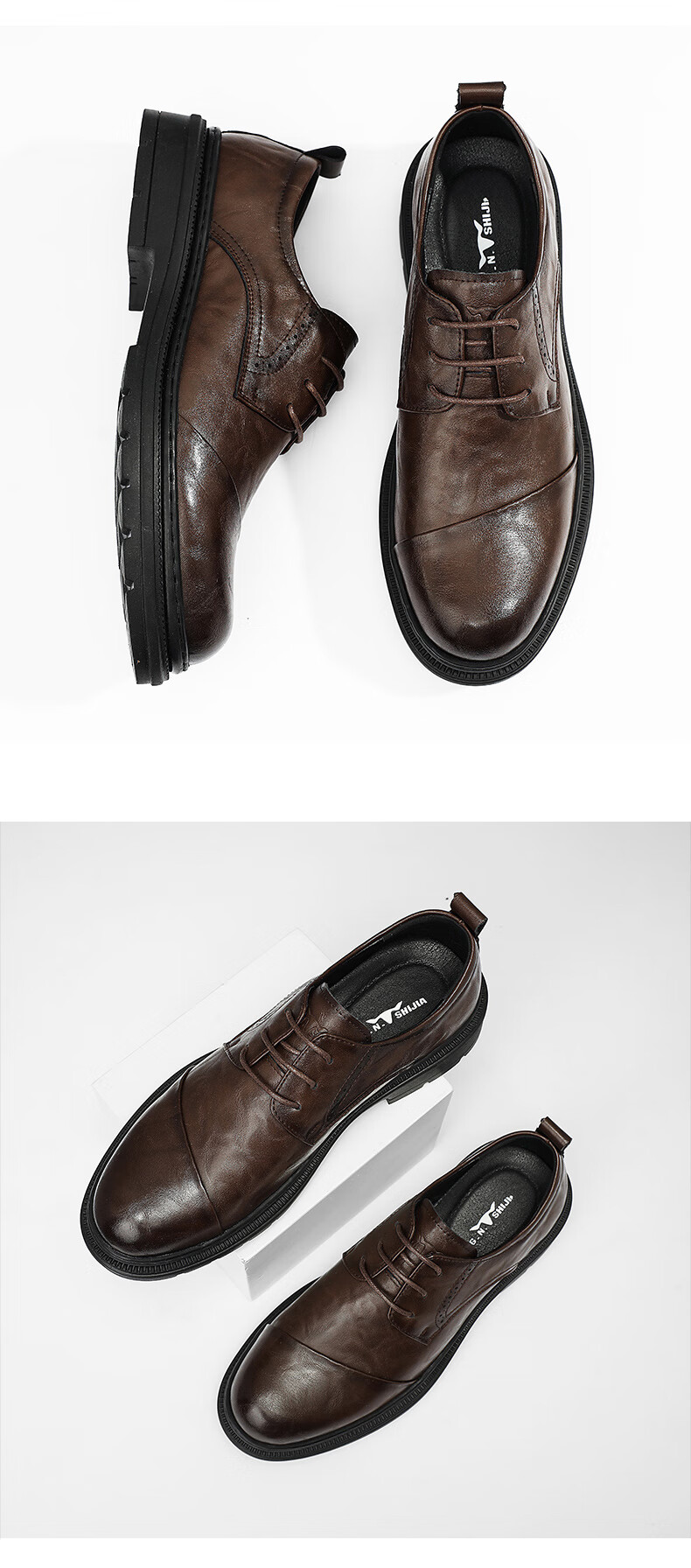 Bull Family New Men's Leather Shoes Business Casual British Style Spring Autumn Groom Wedding Formal Shoes 18