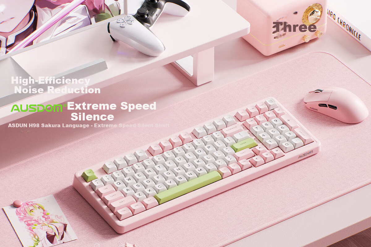 AUSDOM H98 Mechanical Keyboard, Quiet Customizable Wireless Keyboard, Gasket Structure, Full-Key Hot-Swappable, Bluetooth Tri-Mode, Gaming And Office Computer IPad Keyboard, 98 Keys - Yingcaoyu 1