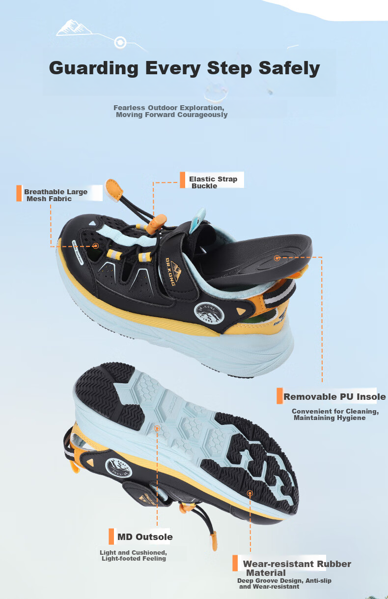 DR·KONG Full-Contact Sandals, Summer Casual Versatile Closed-Toe Sandals for Boys And Girls, 2S10A2023BM, Black, Size 32 3