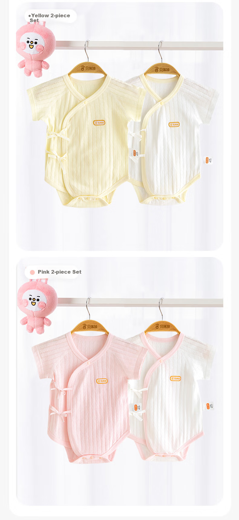 Babyprints Baby Romper 2-Piece Set, Infant Short-Sleeve Bodysuit, Pure Cotton Summer Clothing, Lightweight Full Moon Crawling Suit, Blue 66 3
