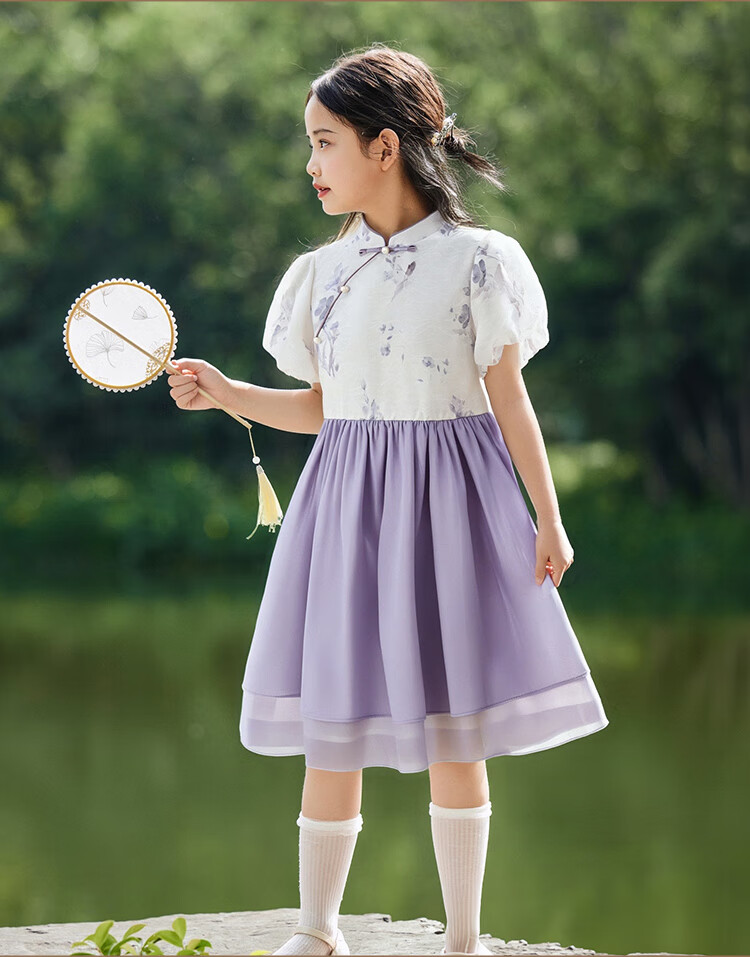 YEEHOO Girls' Dress, Children's Dress for Older Kids, Hanfu-Style Dress, New Chinese-Style Tulle Princess Dress for Summer, Purple, Size 165 13
