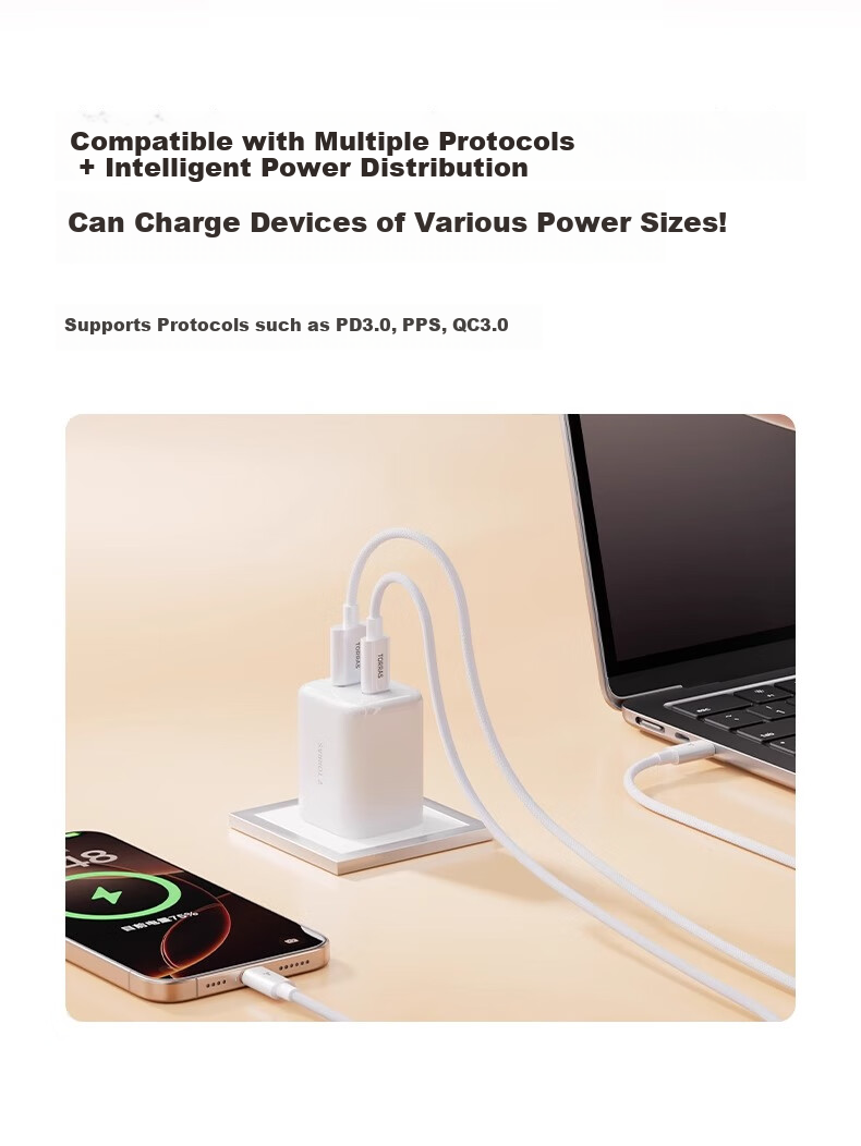 TORRAS [Official Authorized Product | 3C Certified] Small Ice Cube 65W GaN Charger, Multi-Port Type-C Fast Charging Head, 67W Compatible with Apple 16/17 Pro Max, Compatible with 40W 8