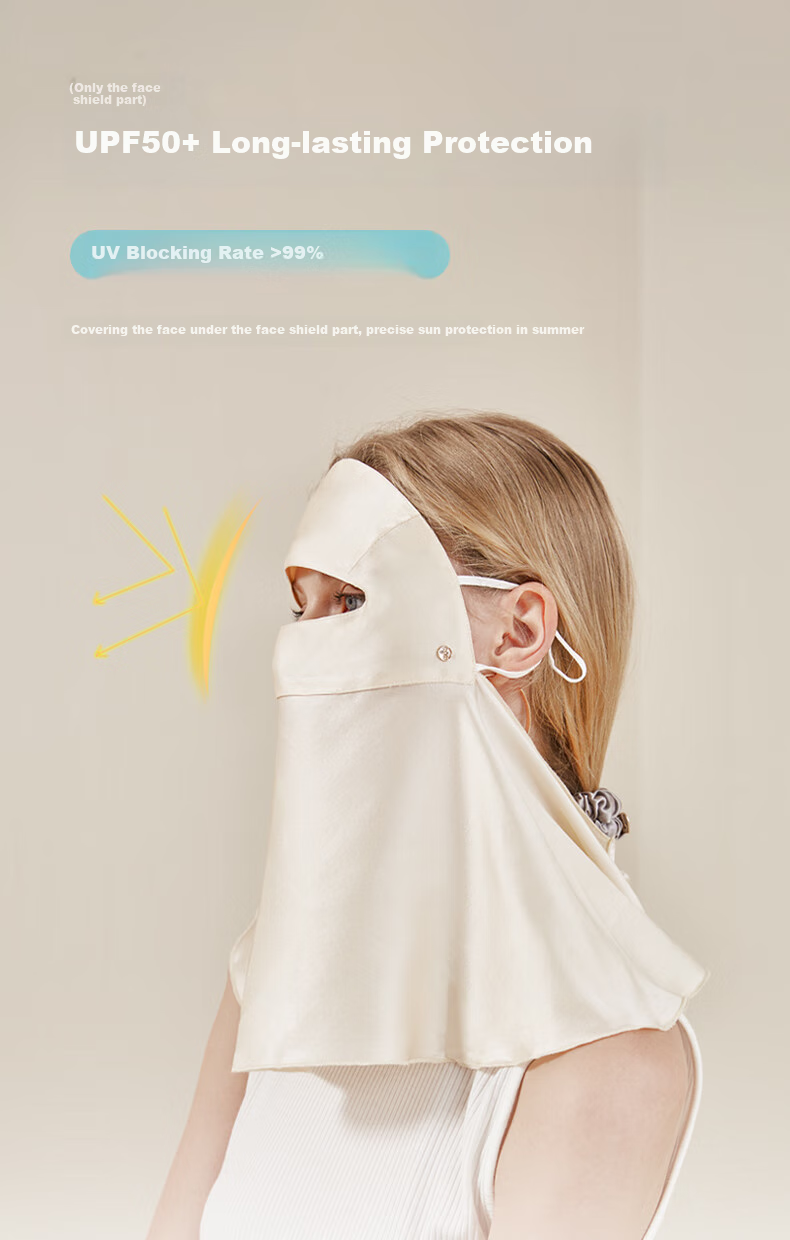 ELLE [Grade A 100% Mulberry Silk] Neck-Protecting Sun Protection Face Mask, UV-Resistant Face Cover, Gift 5