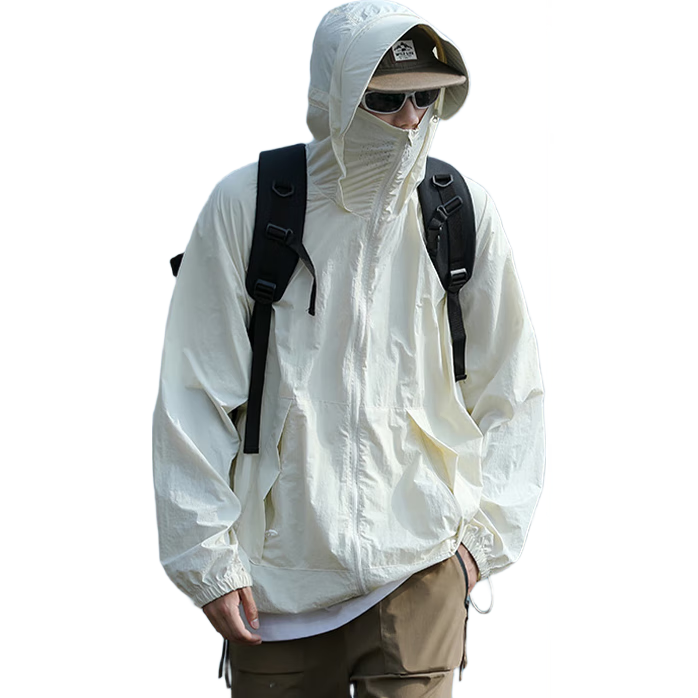 Homlean Outdoor Hiking Sun Protection Clothing for Men, Summer Lightweight Cool Breathable Workwear Jacket HL16 Off-White 2XL