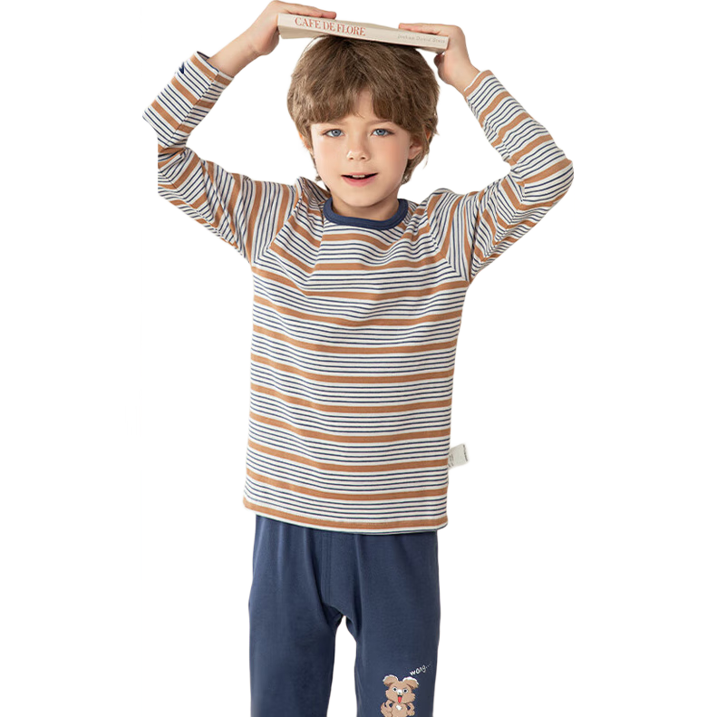 YING BO LUN Pure Cotton Children's Thermal Underwear Autumn And Winter Pajamas Thin School Uniform Essential 81072 Khaki 120