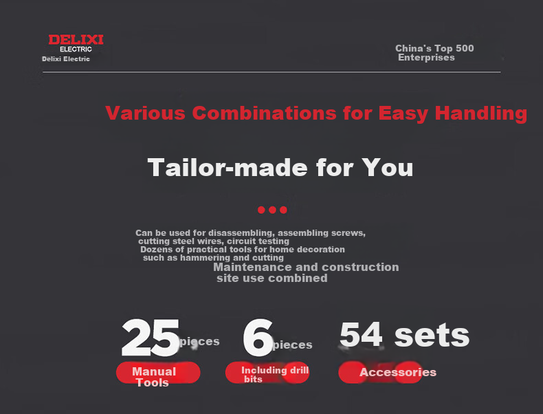 DELIXI ELECTRIC (DELIXI) Multi-Function Lithium Battery Drill Set, Household Toolbox, Hardware And Electrical Tools, Woodworking Special Repair Kit 4