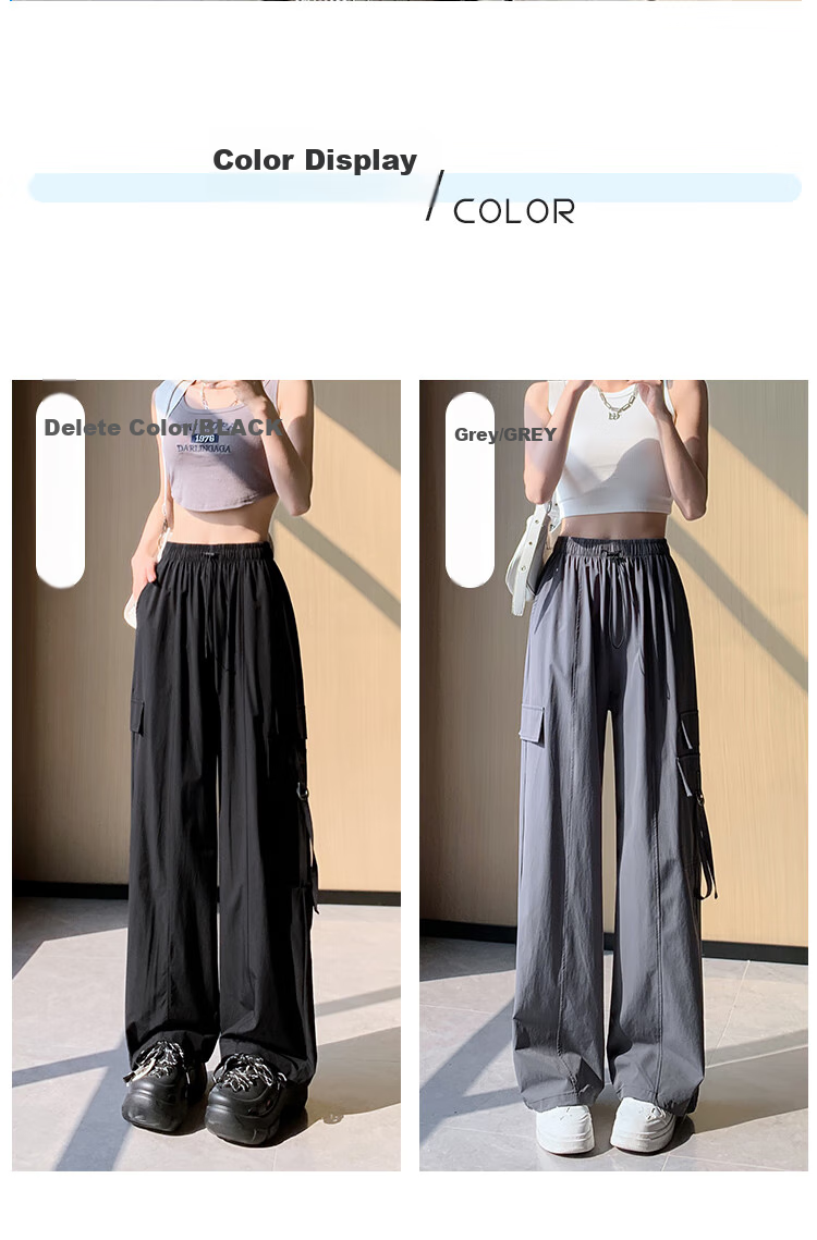 Women's Free Style Cargo Pants Summer Thin Ice Silk Quick-Dry Paratrooper Hiking Pants 2026 New High-Waist Slim Casual Wide-Leg Pants 10