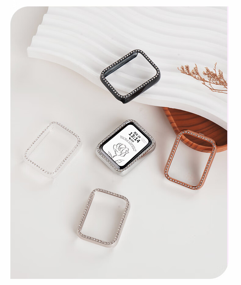 Watchbond Compatible with Xiaomi Band 9 Pro Protective Case, PC Shell, Chanel-Style Semi-Enclosed with Rhinestones, Scratch-Resistant, Wear-Resistant, Exclusively for Women, Hard Shell, Hollow Craftsmanship 4