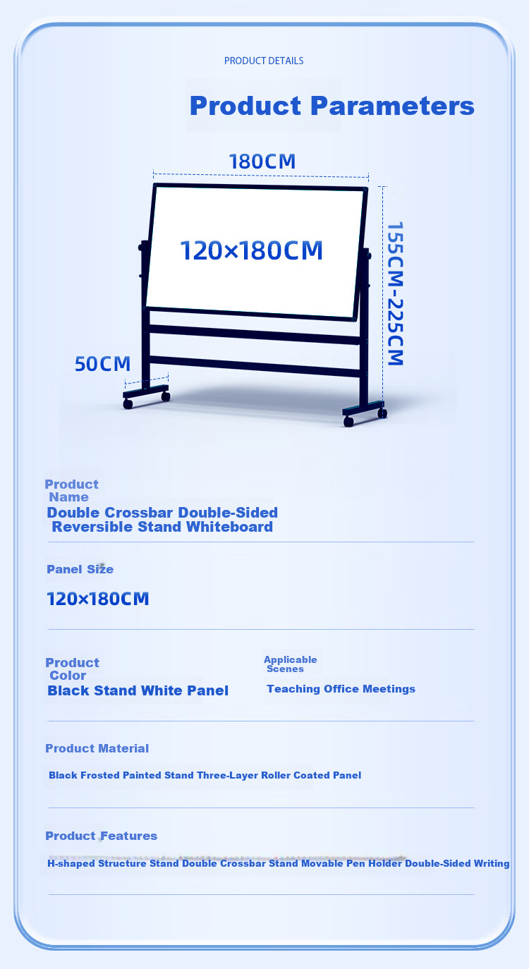 BBNEW Premium High-End 90*180cm Whiteboard Writing Board with Stand, Double-Sided Writing, Movable, Height Adjustable, Flip-Top Children's Blackboard for Office Meetings, Home Use, Teaching And Training V-D 10