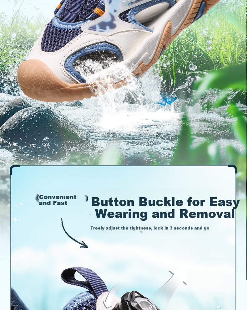 361° Children's Shoes, Kids' Sandals Summer 2025, Boys And Girls Breathable Wear-Resistant Toe Protection Creek Shoes Closed-Toe Sandals, Blue Size 37 8