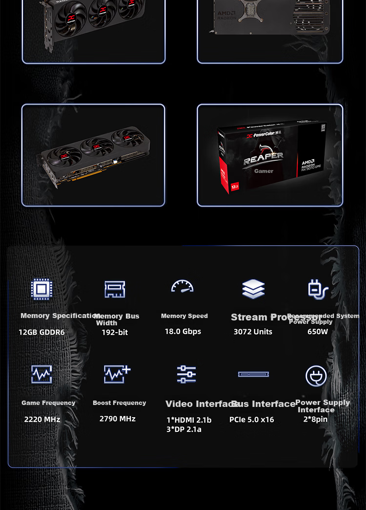 Hanxun AMD RADEON RX 9070 GRE Wanderer 12GB Gaming Graphics Card for Desktop PC, High-Performance Dedicated Graphics Card for AI 5