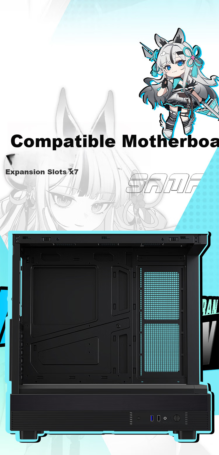 SAMA Jinghong Black ATX Panoramic Gaming Computer Case, 270° View/Double-Sided Glass/Supports 360 Water Cooling/9 Fan Positions/427mm Long Graphics Card Slot/U2+U3 8