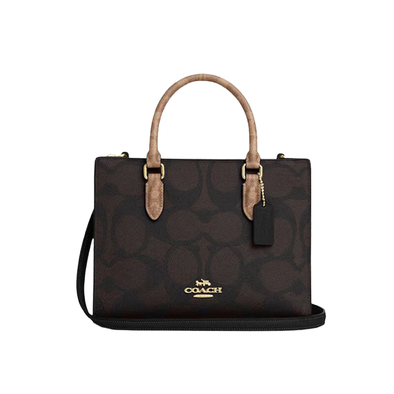 COACH Women's MAGGIE Medium Tote Handbag Walnut with Mustard CY676