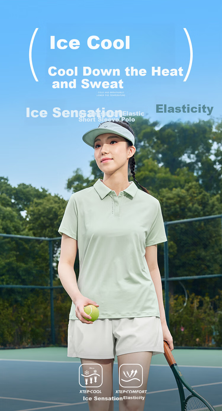XTEP Women's Quick-Dry Short Sleeve Polo Shirt Summer Training Badminton Yoga Sports Top with Set-In Shoulder and Turn-Down Collar 1
