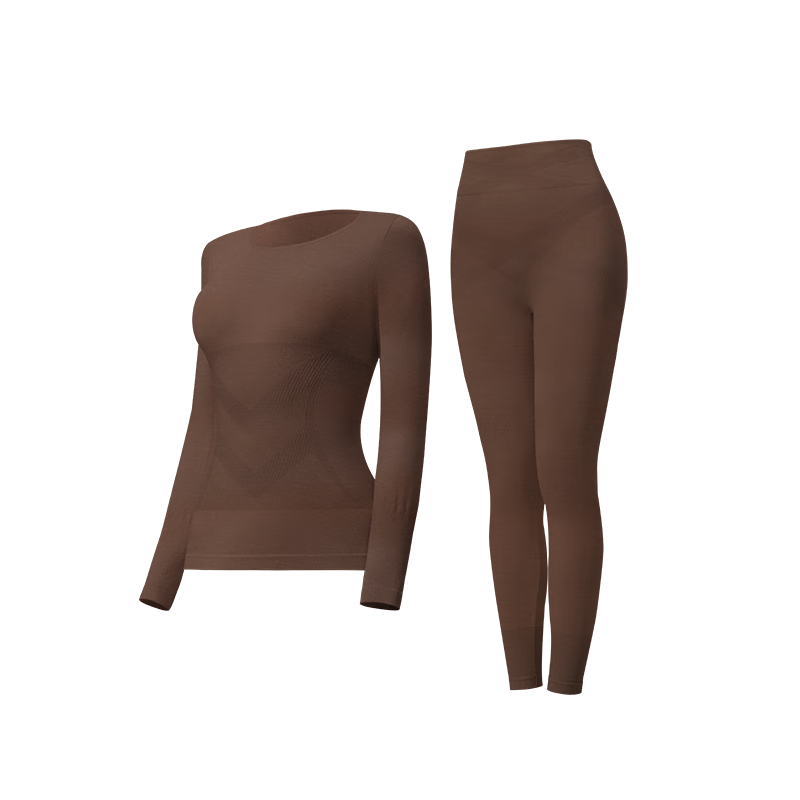 GRACEWELL Women's Thermal Underwear Set Autumn Winter Seamless Heat Retaining Slim Fit Mocha M