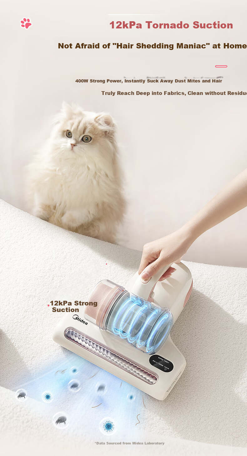 Midea Infrared Dust Mite Remover, Pet Hair Vacuum BC3 Max, High-Temperature Sterilization And Mite Removal, Bed Vacuum Cleaner All-In Machine for Dust And Mites 12