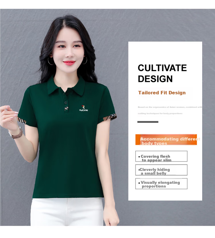 TUCANO Lapel Short-Sleeve T-Shirt for Women, Summer New POLO Shirt, Pure Cotton Regular Shoulder Slimming Athletic Casual Top, Black, M 3