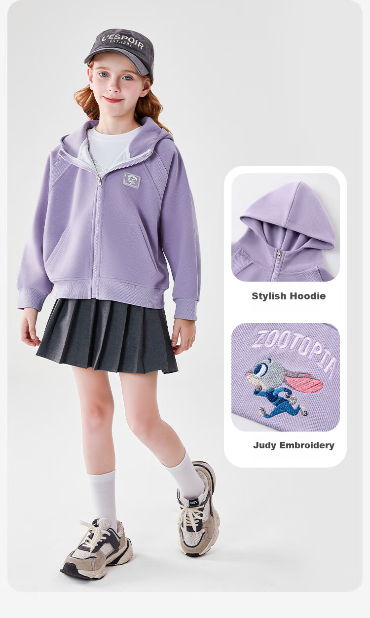 Disney Children's Jacket, Zootopia Girls' Sportswear, Spring Fashion Hooded Top, Bean Paste Pink, Size 130 5
