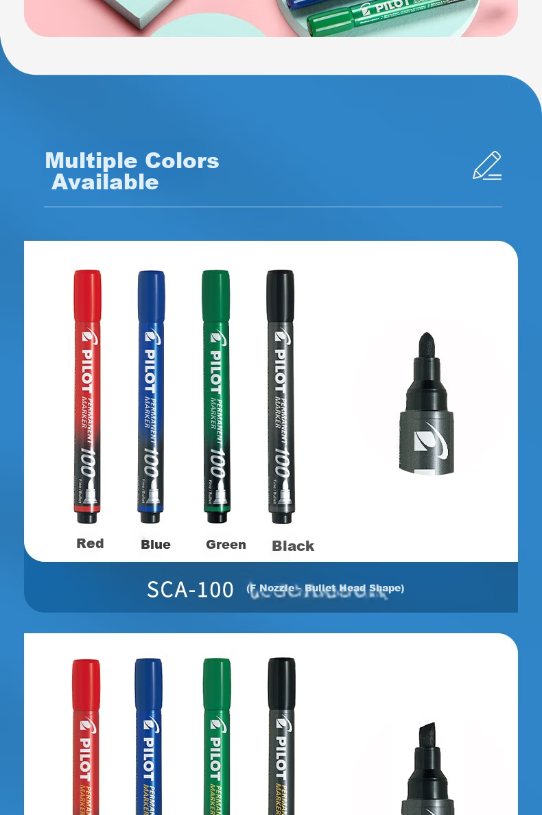 PILOT Oil-Based Marker Pen, Round Tip, Quick-Drying Marking Pen, SCA-100 F Tip, Green, 6-Pack 6