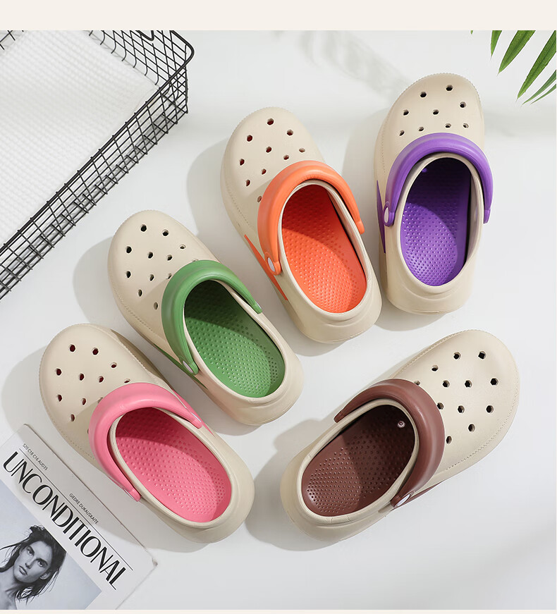 GUOLUOFEI Thick-Soled Perforated Shoes for Men And Women, Summer Beach Non-Slip Heightening Closed-Toe Outdoor Sandals, Black, Size 42-43 1