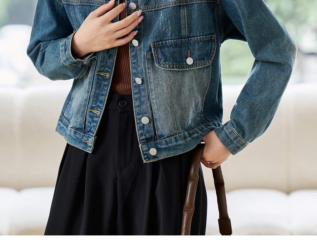 Pincai Women's Denim Jacket Trendy Retro Double Pocket Design Casual Versatile Top P53D006 28