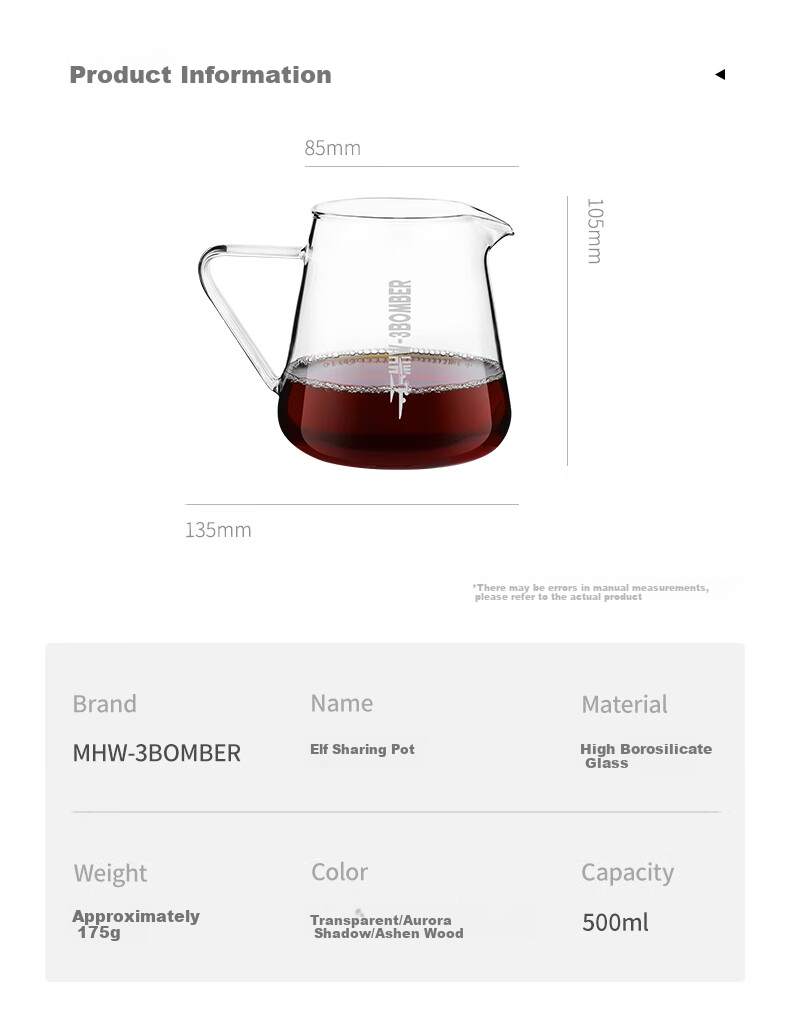 MHW-3BOMBER Pour-Over Coffee Maker, Drip Coffee Brewing Device, 500ml Glass Sharing Pot 8