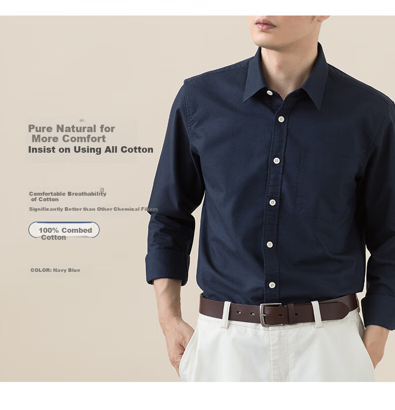 BLACKMONDAY Pure Cotton Oxford Long-Sleeve Shirt for Men, Wrinkle-Resistant, No-Iron, Solid Color Business Casual Dress Shirt 5