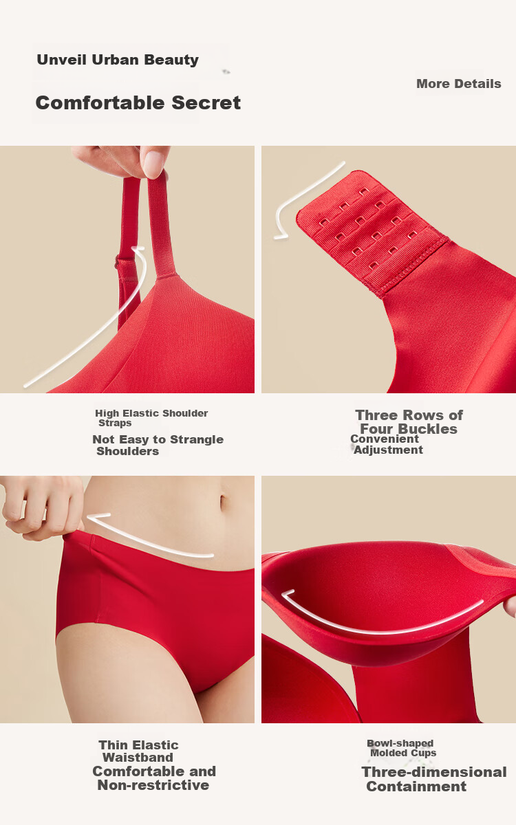 Dushiliren Zodiac Year Lingerie Set for Women, New Year Red Bra Gift Box, Seamless Wireless Push-Up Bra + 2 Panties 9