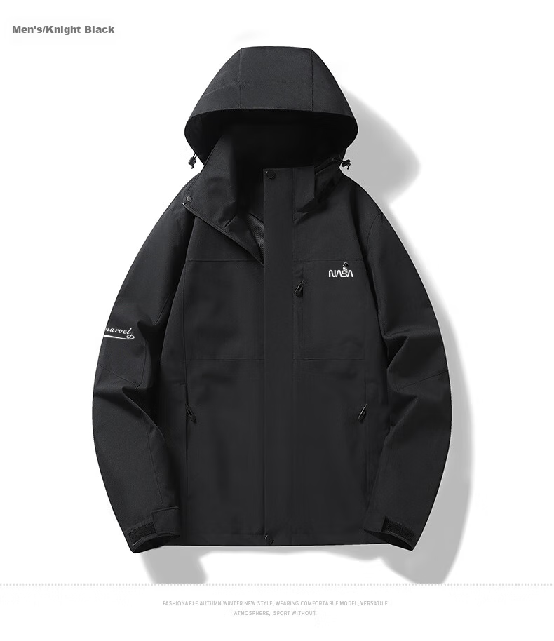 NASA MARVEL Windbreaker Jacket for Men, Spring And Autumn Outerwear, Hooded Breathable Wear-Resistant Windproof Couple Hiking Clothing, Warm White XL 9