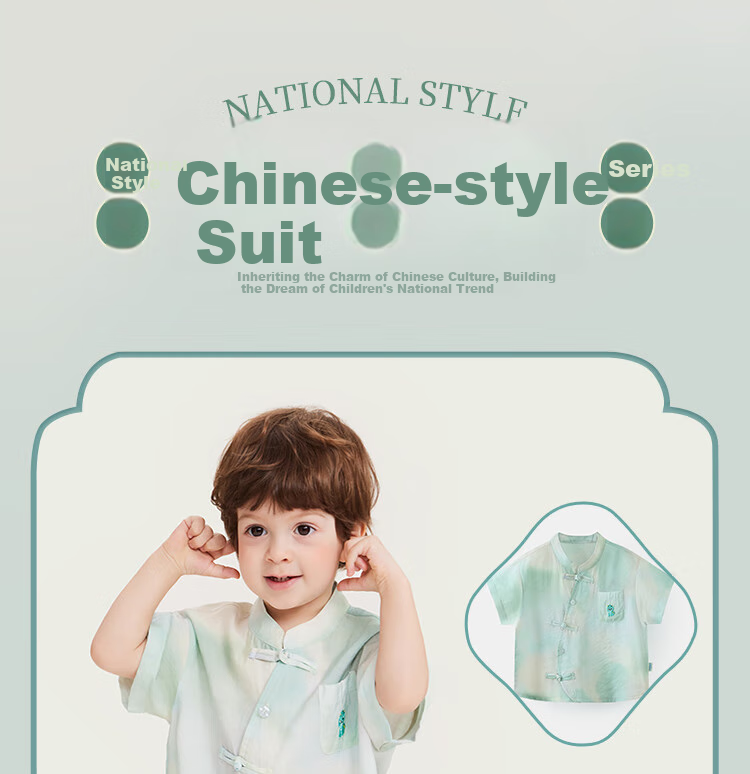 Ciciibear [Dragon Boat Festival New Chinese-Style Lotus Wrinkle] Ciciibear Baby Traditional Chinese Costume Set for Boys And Girls, Summer Children's First Birthday Party Dress 1