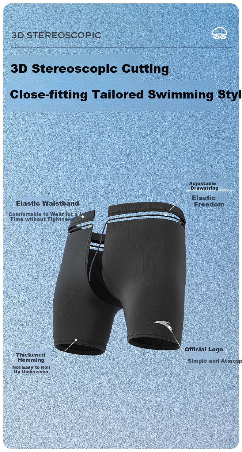 ANTA Men's Swim Trunks Swimming Set with Nearsighted Swimming Goggles And Swim Cap, Flat-Angle Swim Shorts Three-Piece Set Men's Sports Equipment Black 3XL 4