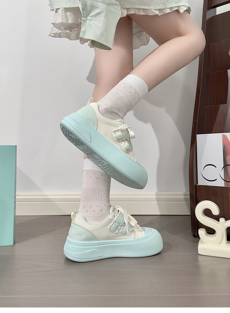 RENBEN Cute Velcro White Sneakers for Women, Popular Chunky Shoes, Versatile Canvas Shoes, White (Leather Surface), Size 40 15