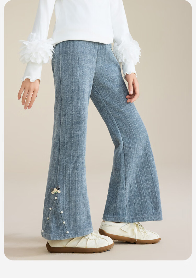 ASK JUNIOR Kids Corduroy Retro Flared Pants with Bow Girls Casual Long Trousers Spring 2026 10
