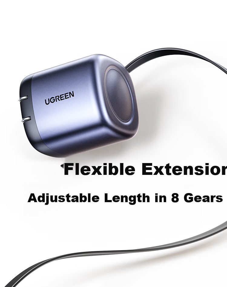 UGREEN 100W GaN Charger Retractable Cable, Type-C Fast Charging PD65W, Suitable for Xiaomi Apple 18/17pro Phones, MacBook Pro Laptops, Charging Head 13