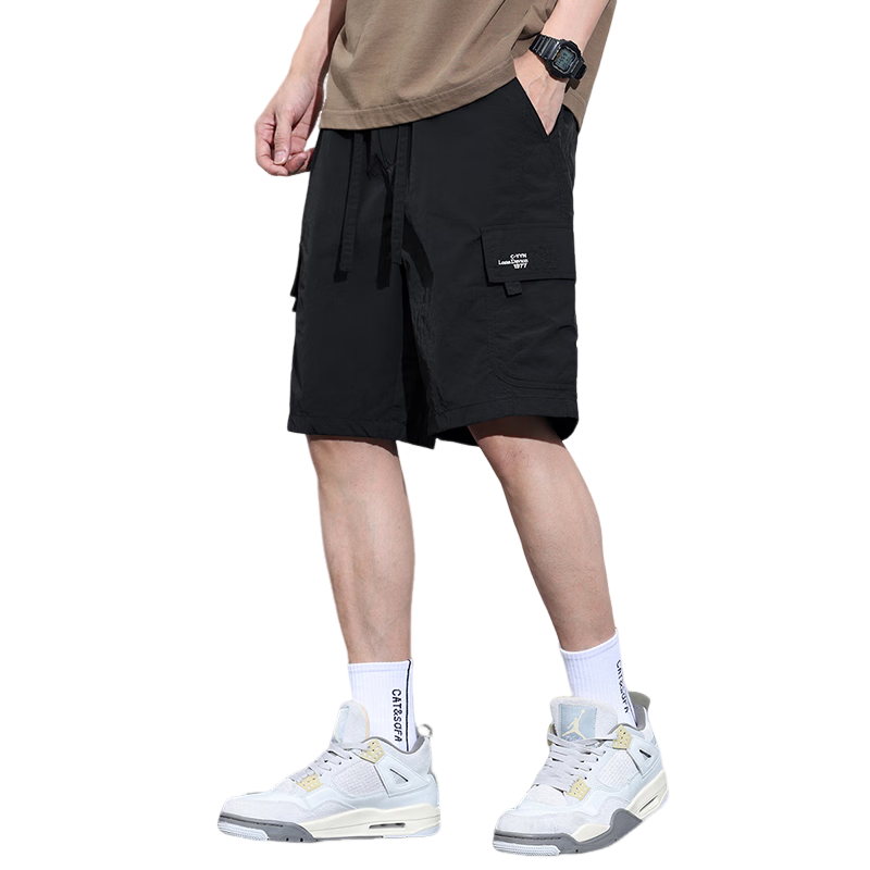 MARK FAIRWHALE Men's Casual Shorts, Summer New Style Loose Ice Silk Cargo Pants, Straight-Leg Mid-Length Shorts, Knee-Length Shorts, Men's Trousers