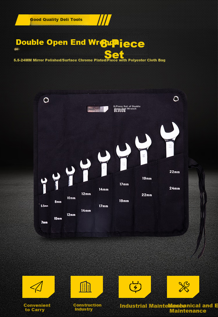 Deli Open-End And Box-End Wrench Set, 14 Pieces, 8-24mm, DL130014T 1