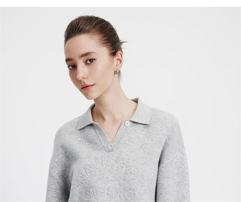 Navikail Italian Small Sailboat Women's 2025 Autumn Full Wool Knit Sweater Lapel Loose Wool Pullover 2334045502 23