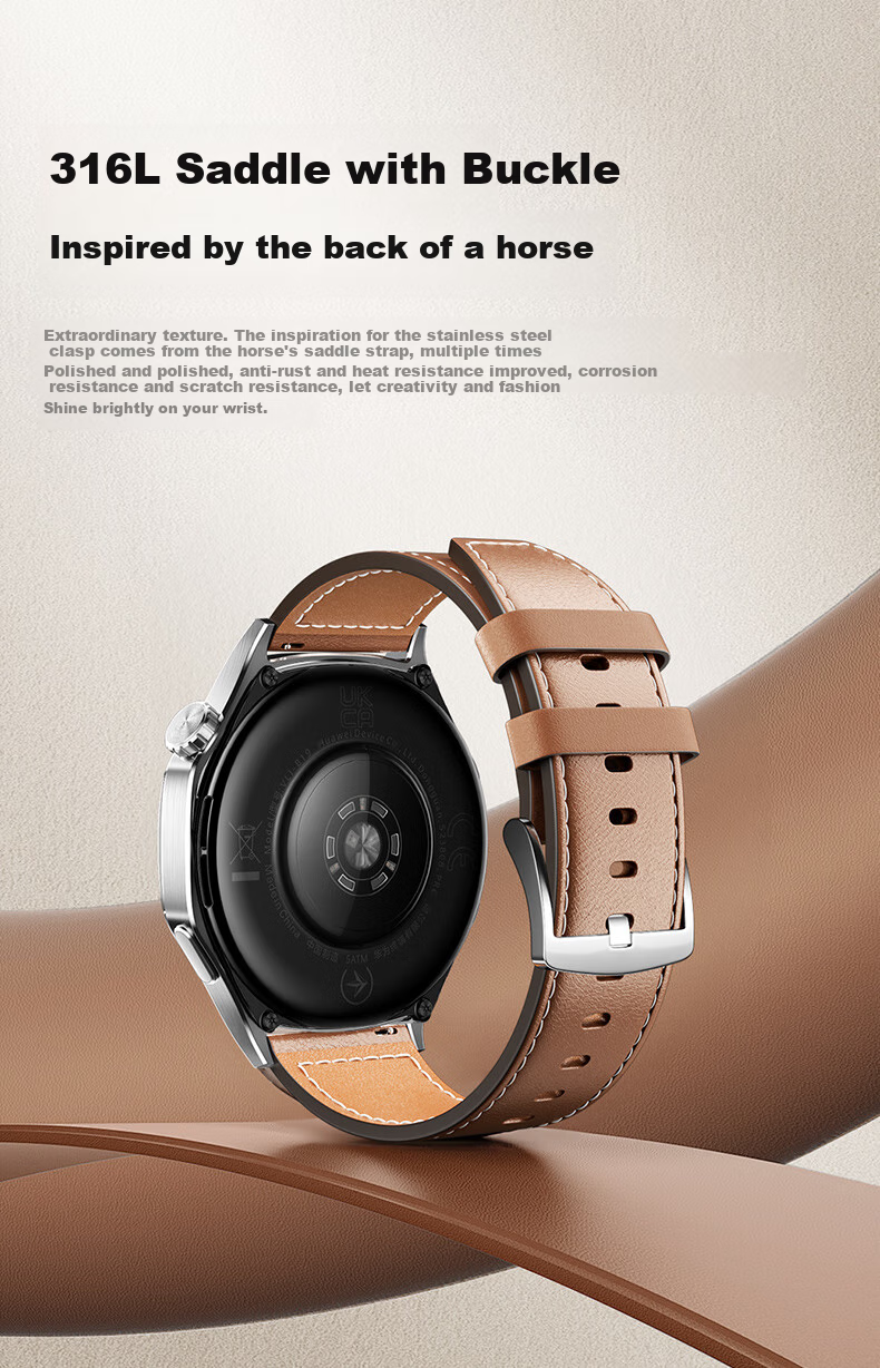 CangHua Leather Watch Strap Compatible with Huawei GT7/GT6/GT5, GT4/GT3/GT7Pro/GT2/Watch6/6Pro/5/Watch4Pro/3/buds2, Black 7