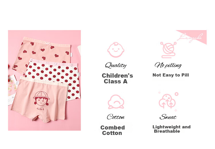 LangSha Girls' Summer Underwear, Class A Cotton, Lightweight And Breathable, Cute Square Shorts for Little Girls, Size 110 1