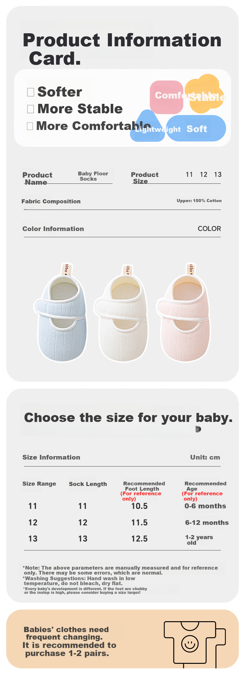 Babyprints Baby Walking Socks, Spring Season Soft-Soled Floor Socks for Babies, Indoor Early Education Sock Covers, Breathable Foot Sleeves, White, Size 11 3