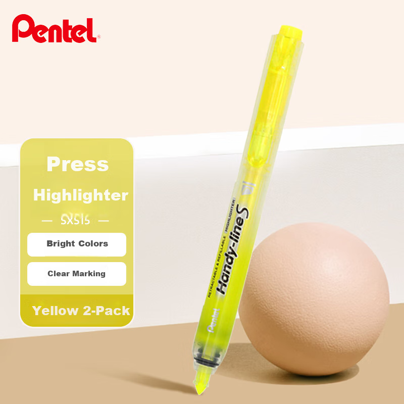 Pentel SXS15 Retractable Highlighter Pen, Marker Pen, Refillable, Telescopic Highlighter Pen 4.5mm Yellow (2-Pack)