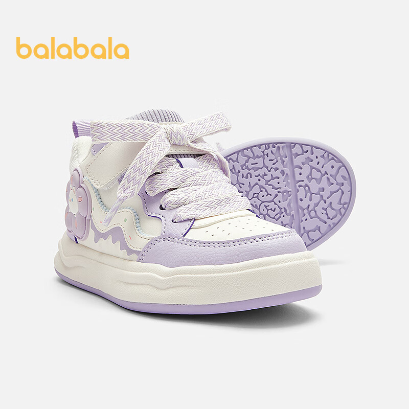 Balabala Kids Sneakers Girls Sports Shoes White Shoes 2025 Autumn Winter Casual Sweet Fleece-lined