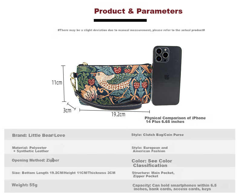 Xiaoxiongyilian Phone Bag Coin Purse, New Stylish Design for Women, Mother's Floral Bird Embroidery Clutch, Valentine's Day Gift 5