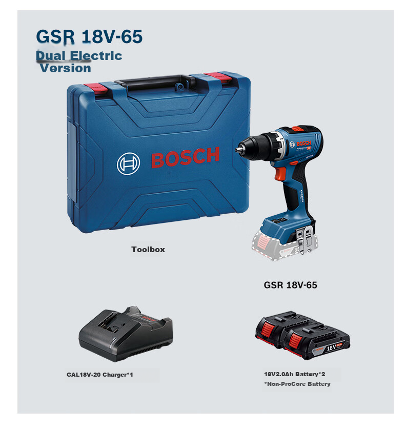 BOSCH Electric Drill Impact Drill GSB 18V-65 Lithium Battery Brushless 2.0Ah Dual Battery Set, GAL1820 Charger 13