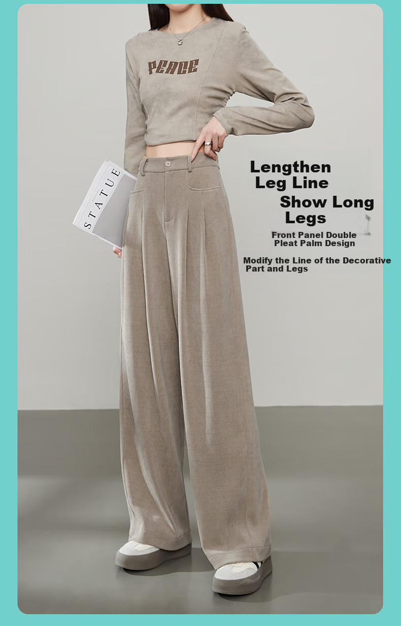 ESE-Y Wide-Leg Pants for Women, Spring 2025 High-Waisted Slimming Straight-Leg Glutinous Rice Pants, Natural Sand Color (Khaki), Size 29 5