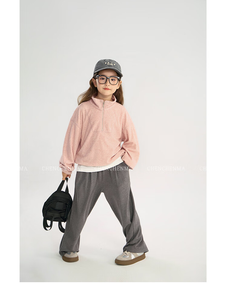 Chenchenma Girls' Semi-Turtleneck Zip-Up Sweatshirt, 2026 Autumn New Style, Loose-Fitting Hem with Drawstring, Trendy Parent-Child Top 13