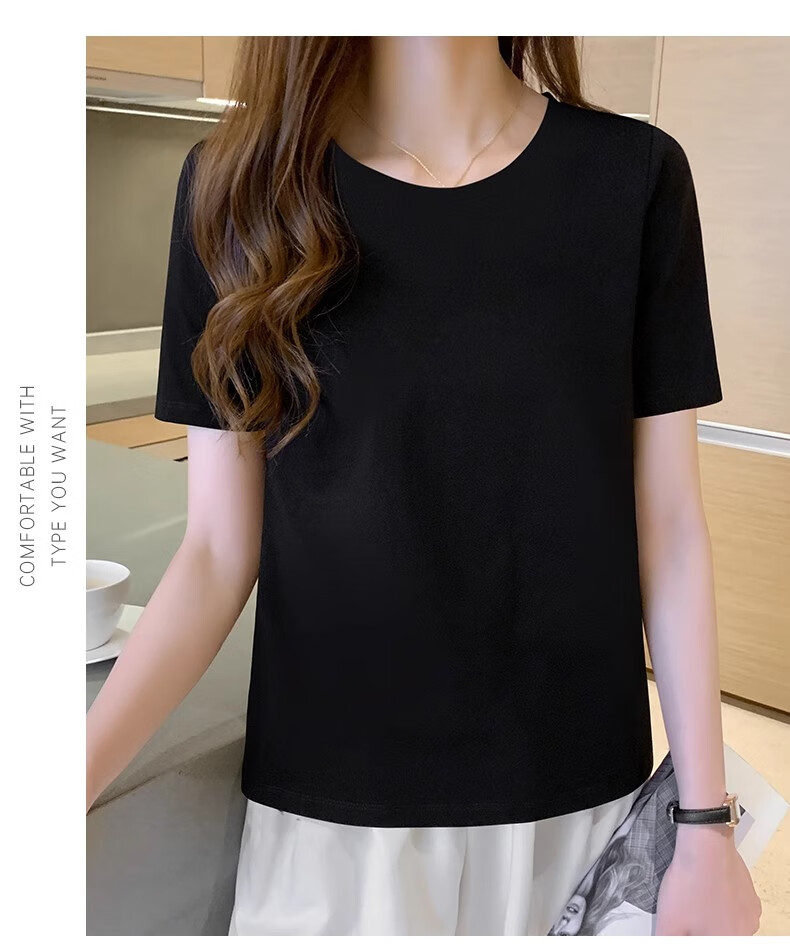 Woodpecker Women's Regular Shoulder Short Sleeve T-Shirt Summer 2025 New Loose Thin Solid Cotton Slim Fit Top White 4XL 7