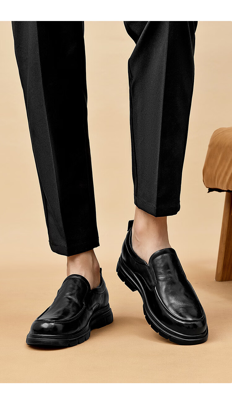Aokang Men's Spring and Autumn New Business Casual Leather Shoes Soft Sole Slip-On Comfortable Dad Shoes Commuter Single Shoes MT 4