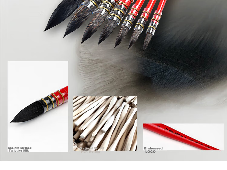 MAIRTINI Red Chubby Watercolor Brush, Squirrel Soft Bristle Absorbent Painting Brush, Academy Grade No. 3 Single Piece SS93-03 20