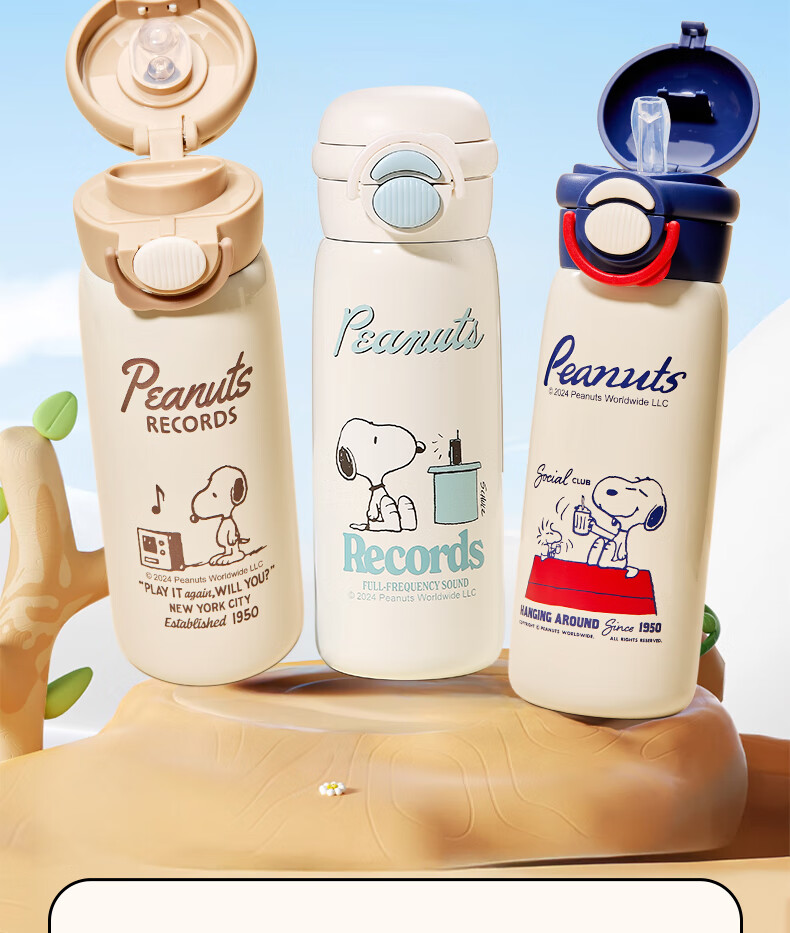 SNOOPY Kids Insulated Water Bottle Large Capacity 316 Stainless Steel Straw Water Bottle Boys Girls Student Dual-Use Portable Drinking Cup 17
